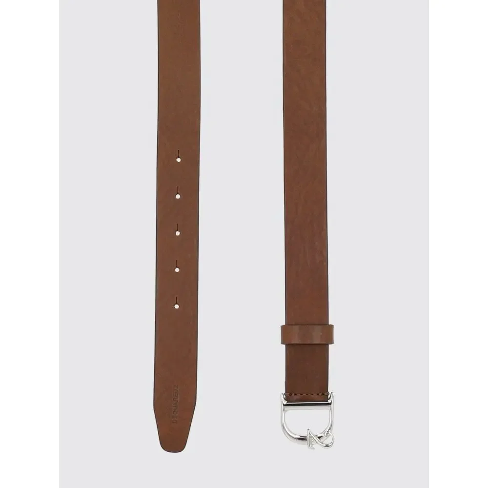 New Dsquared2 Brown Leather Silver Statement Plaque Belt Size 105cm/40” $395.00